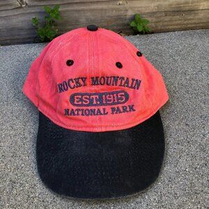 Vintage 90s ESY ROCKY MOUNTAIN NATIONAL PARK Hat Men's Red Baseball Cap Retro​​​